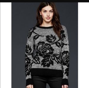 GAP Floral Black and Grey Sweater